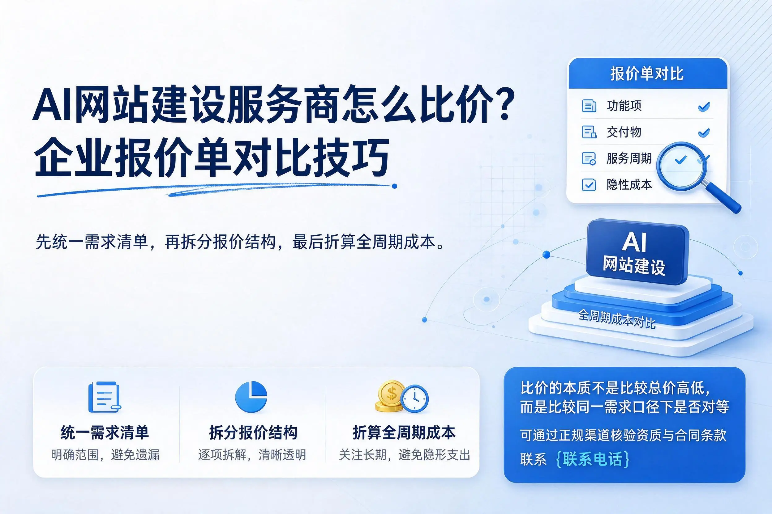 AI网站建设服务商怎么比价？湖州企业报价单对比技巧