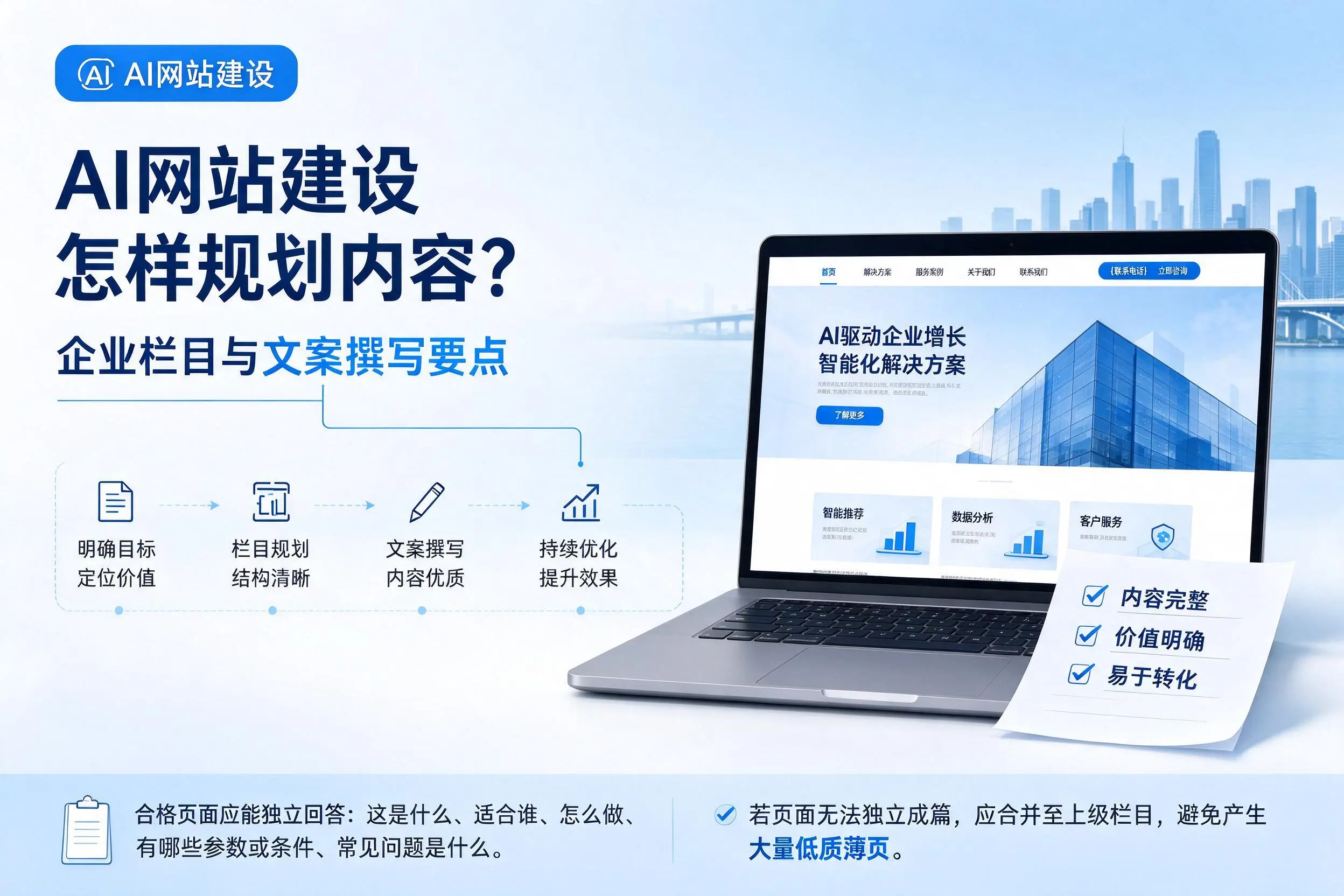 AI网站建设怎样规划内容？湖州企业栏目与文案撰写要点