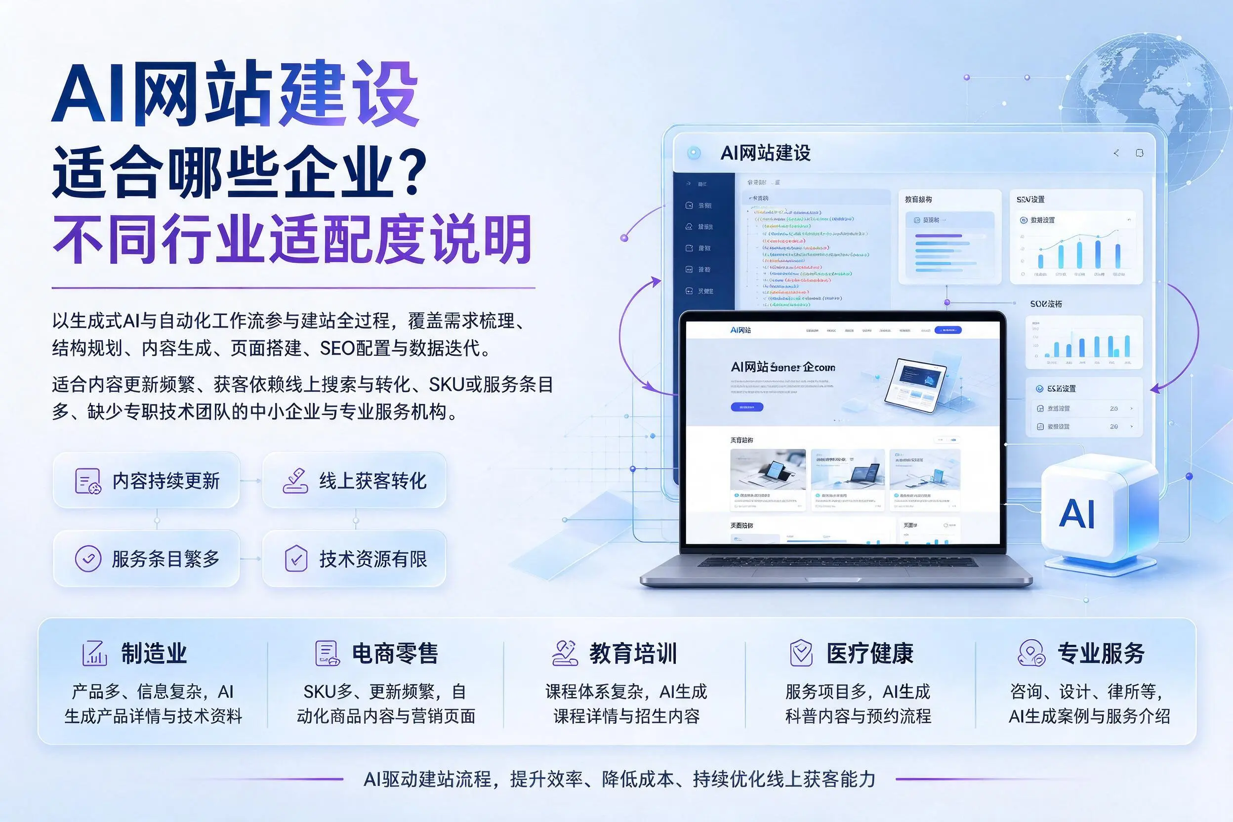 AI网站建设适合哪些企业？湖州不同行业适配度说明